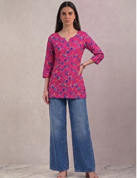 Pink Cotton Short Kurti