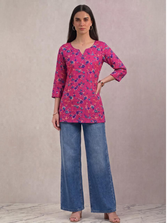 Pink Cotton Short Kurti